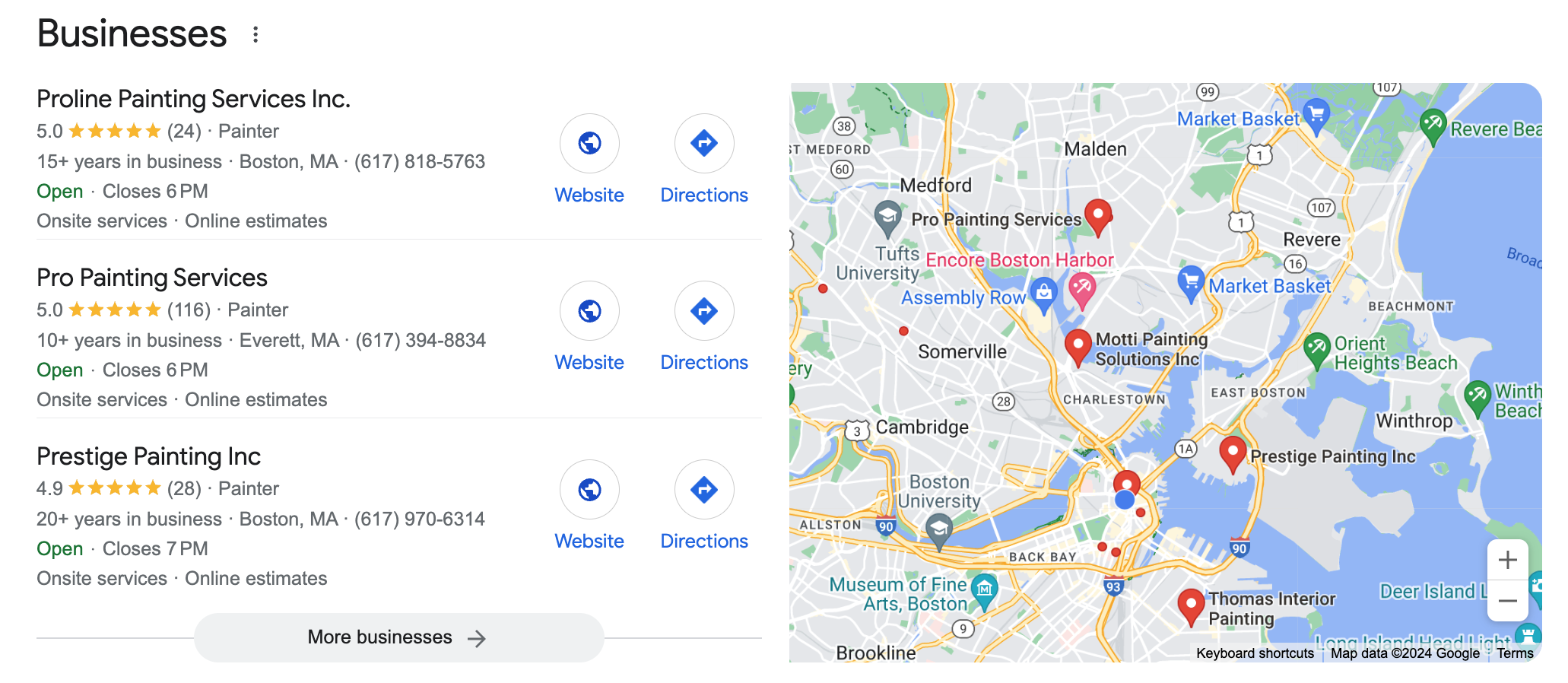 image of painting business search results